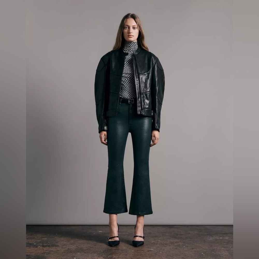 Rag & Bone Jeans Womens 27 Casey Coated High Rise Ankle Flare Pine Green